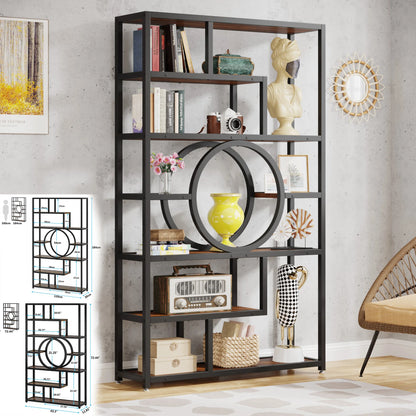 Tribesigns Bookshelf Industrial 5 Tier Etagere Bookcase, Freestanding Tall Bookshelves Display Shelf Storage Organizer