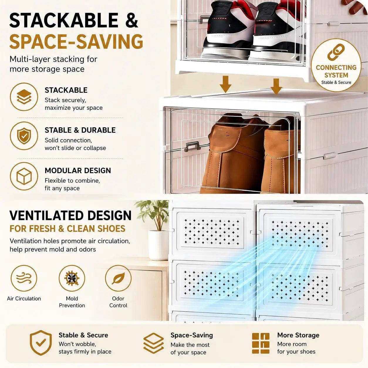 6 Layers Shoes Box Foldable Transparent Sneaker Shoe Storage Organizers Box Stackable Dustproof High-top Cabinet Shoe Rack Shelf