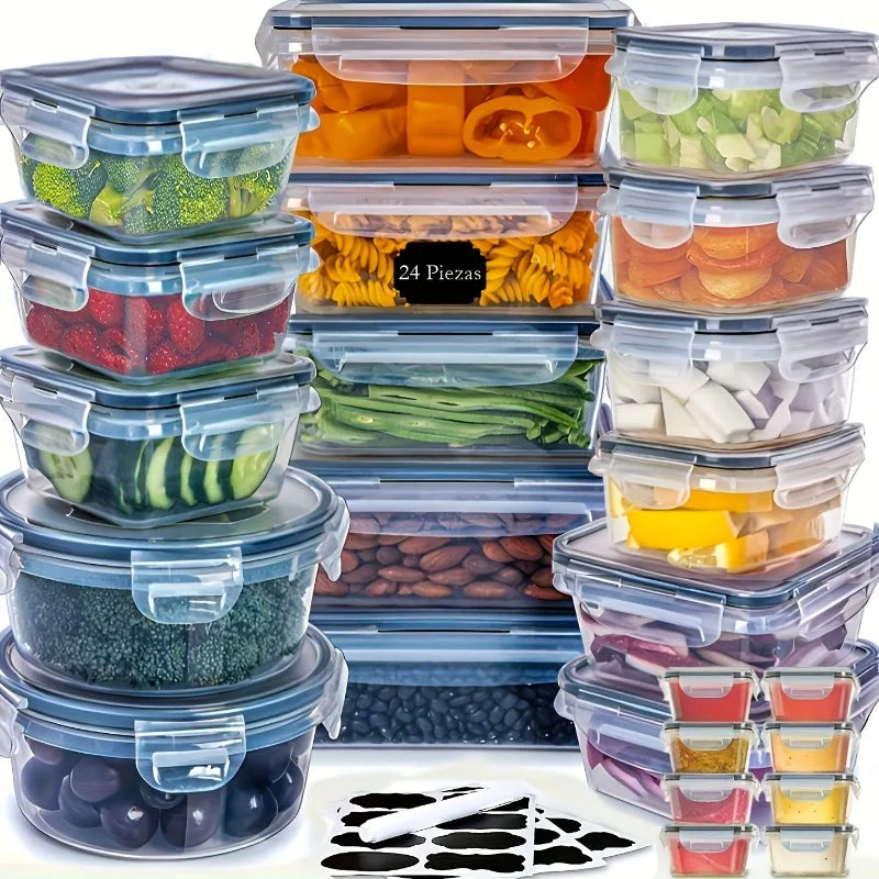 BPA-Free Food Storage Set – 24 Airtight Containers & Lids, Stackable Pantry Organizer with Chalkboard Labels