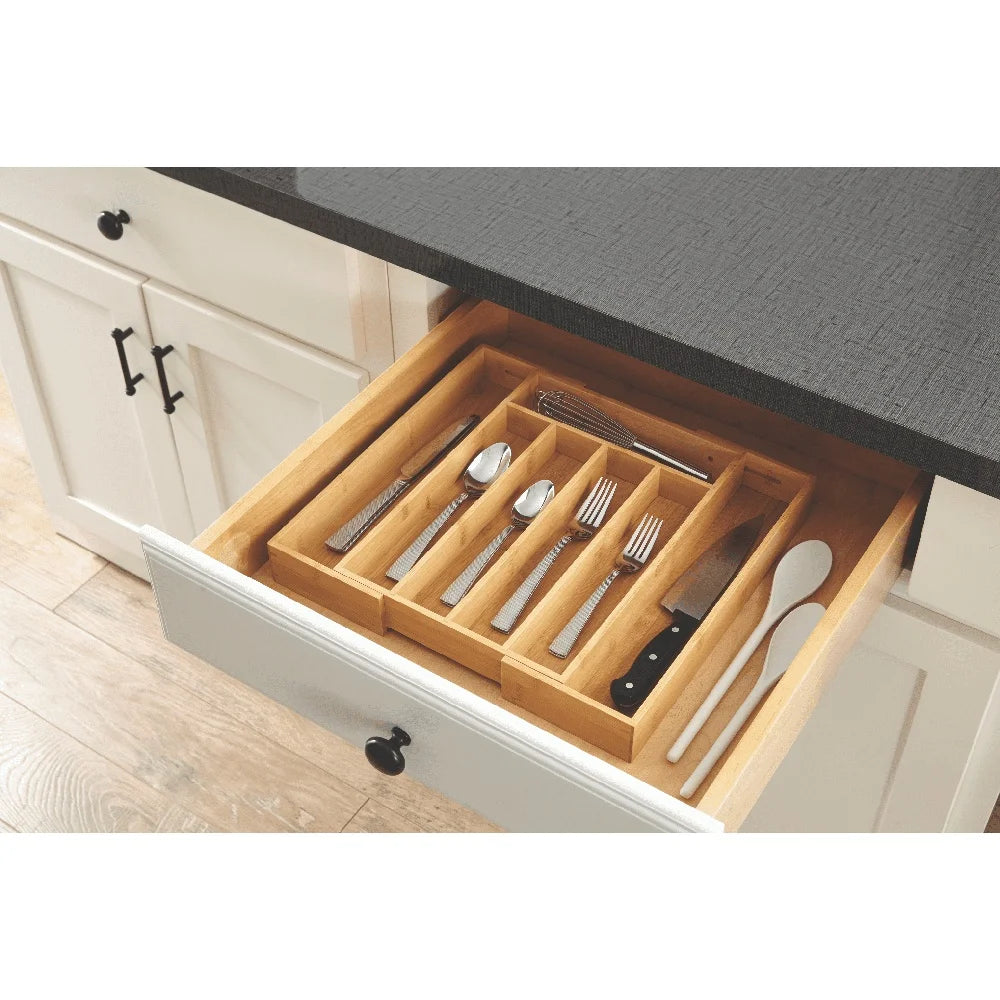 Natural Bamboo Expandable Silverware Organizer Drawer Storage Utensil Holder Kitchen Cutlery Tray Adjustable Compartment Durable