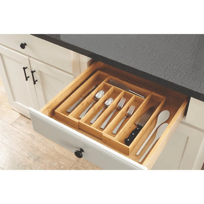 Natural Bamboo Expandable Silverware Organizer Drawer Storage Utensil Holder Kitchen Cutlery Tray Adjustable Compartment Durable