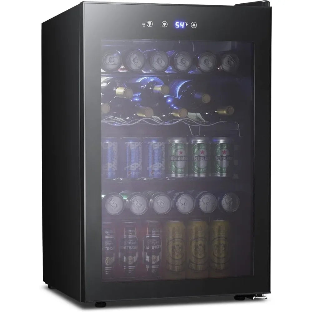 4.5 Cu.ft Beverage Refrigerator and Cooler, 145 Can Mini Fridge Glass Door,Digital Temperature Display for Soda, Beer or Wine,