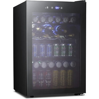4.5 Cu.ft Beverage Refrigerator and Cooler, 145 Can Mini Fridge Glass Door,Digital Temperature Display for Soda, Beer or Wine,