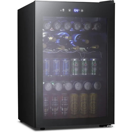 4.5 Cu.ft Beverage Refrigerator and Cooler, 145 Can Mini Fridge Glass Door,Digital Temperature Display for Soda, Beer or Wine,
