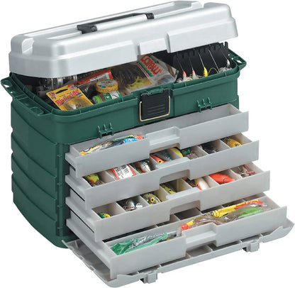 4-Drawer Tackle Box in Green Metallic/Silver, One Size for Fishing Gear Storage