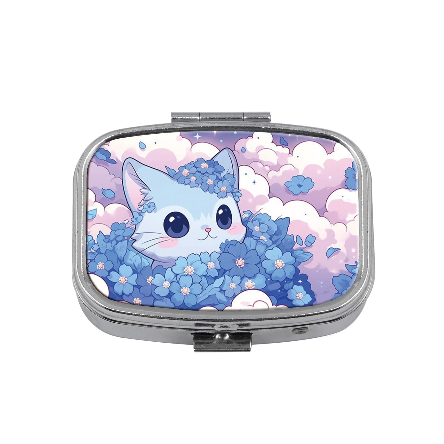 Cute Cats Pill Box Divided Metal Square Animals Tiger Birds Pill Box Travel Portable Medicine Case
