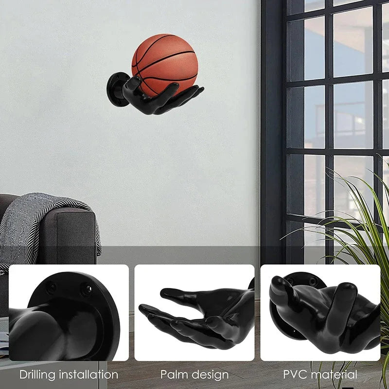 Basketball Storage Rack Wall Mounted Hand Shaped Ball Rack Multi-purpose Football Display Shelf Room Decor Holder Space Saving