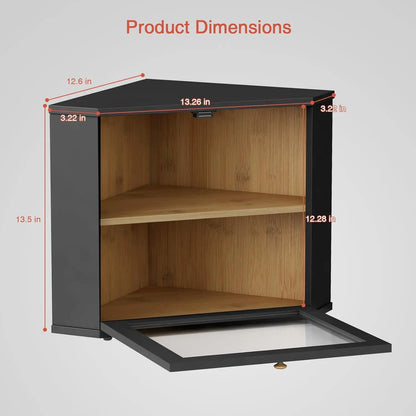 Black Two-Layer Bread Box for Kitchen Countertop, Under Cabinet Mount, Large Storage Container for Homemade Bread