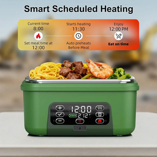 Portable Electric Lunch Box with 20000mAh Battery, Smart Timer, Adjustable Temperature, Leakproof Design