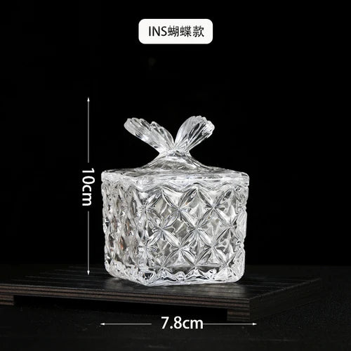 European Diamond Striped Glass Storage Jar Nut Candy Box Crystal Glass Jar with Lid Aromatherapy Candlestick Food Container