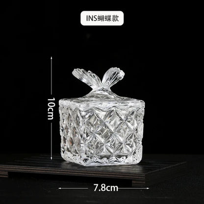 European Diamond Striped Glass Storage Jar Nut Candy Box Crystal Glass Jar with Lid Aromatherapy Candlestick Food Container