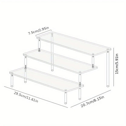 3-Tier Clear Acrylic Display Stand Jewelry Makeup Cupcake Organizer Transparent Shelf Sturdy Base Space-Saving Storage