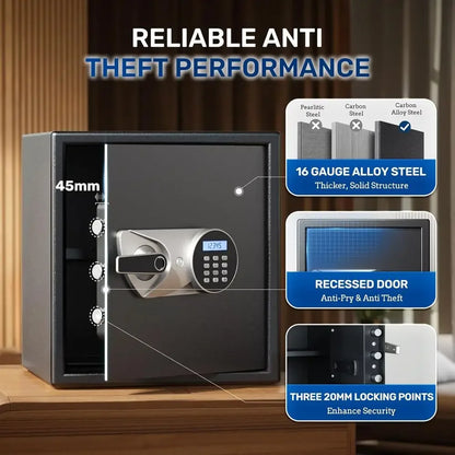 Biometric Handgun Safe 1.8 Cubic Feet - Quick Access Fingerprint Security Lock Box for Firearms and Valuables with Dual Alarm Sy