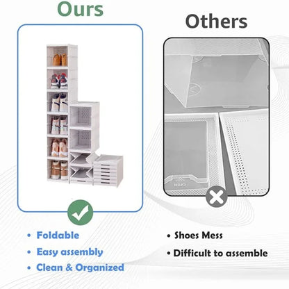 6 Layers Shoes Box Foldable Transparent Sneaker Shoe Storage Organizers Box Stackable Dustproof High-top Cabinet Shoe Rack Shelf