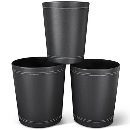 Pack Black Round PU Leather Wastebasket, Trash Basket, Garbage Can Container Bins for Bathrooms