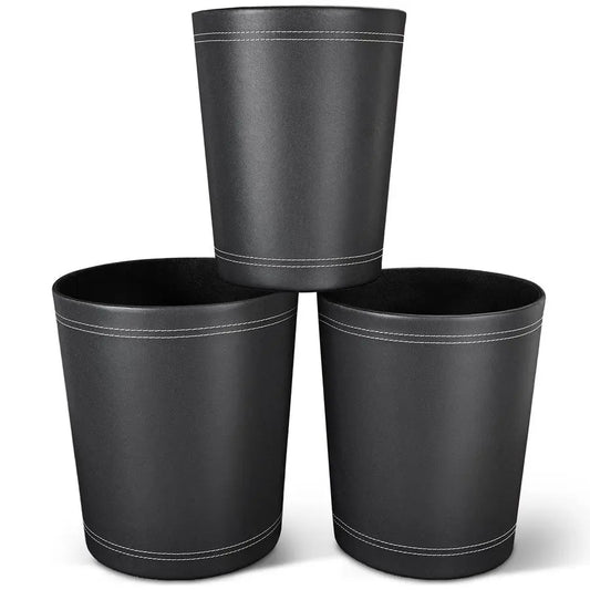 Pack Black Round PU Leather Wastebasket, Trash Basket, Garbage Can Container Bins for Bathrooms