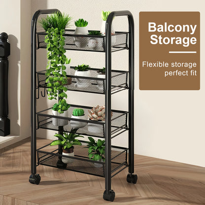 Multilayer Kitchen Storage Rack Metal Utility Cart Stackable with Wheels Multifunctional Shelf for Storing Fruits and Vegetables