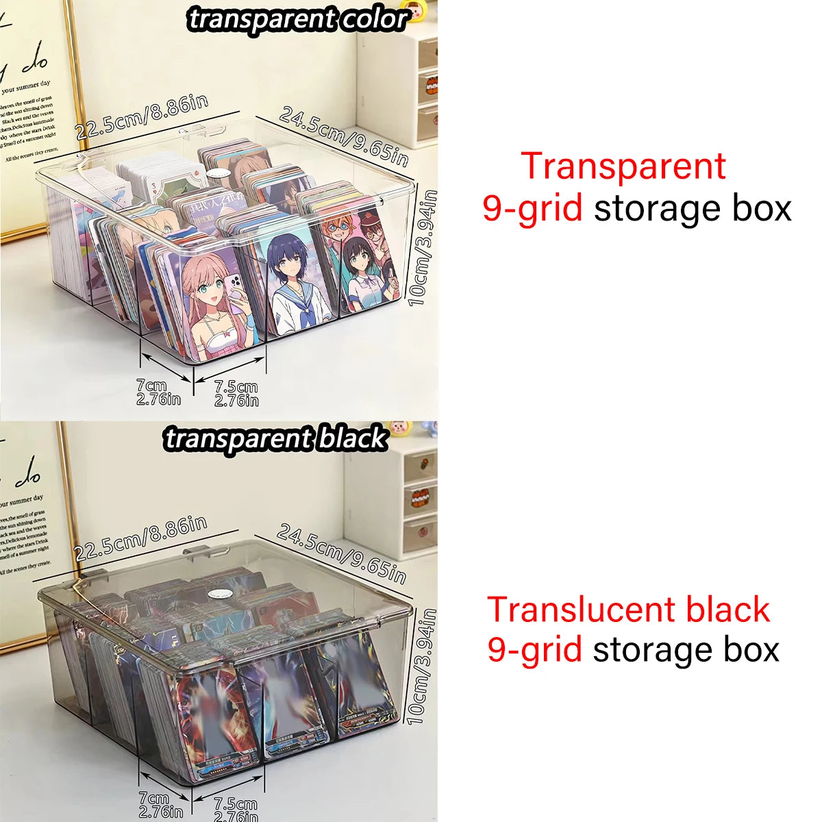 1pc nine grid transparent/semi transparent black card storage box multifunctional greeting card trading toy card display box
