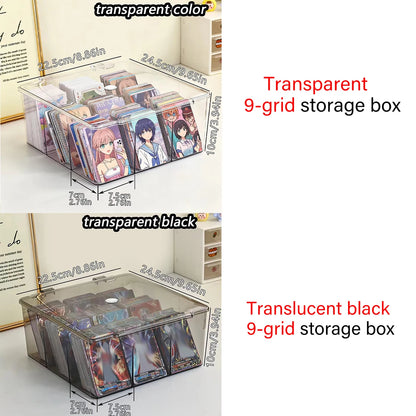 1pc nine grid transparent/semi transparent black card storage box multifunctional greeting card trading toy card display box