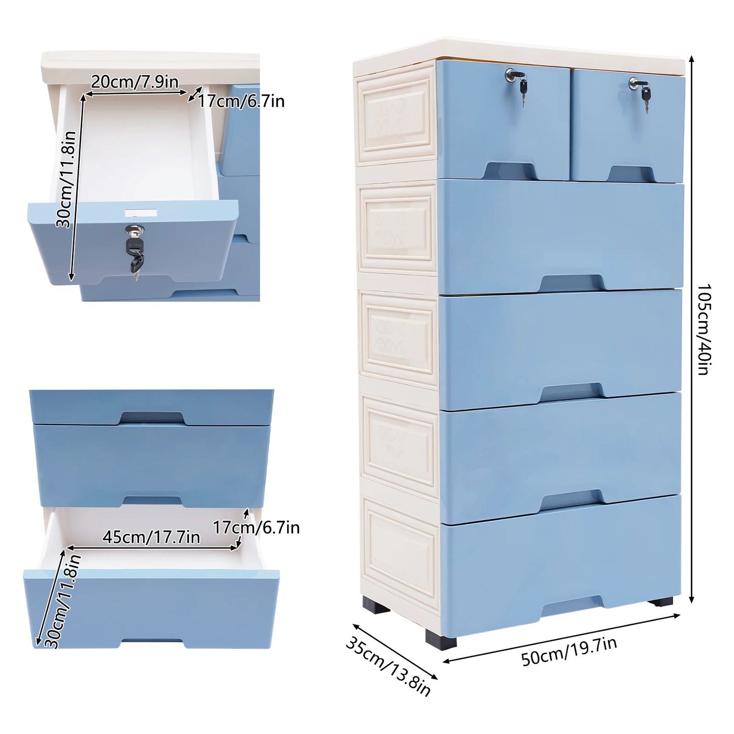 Classic 6 Drawer Plastic Dresser Storage Tower Closet Organizer Unit for Home Office Bedroom