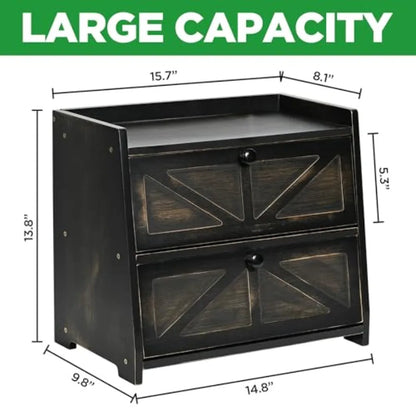 Ollieroo Vintage Double Layer Bread Box for Kitchen Countertop for Homemade Bread Large