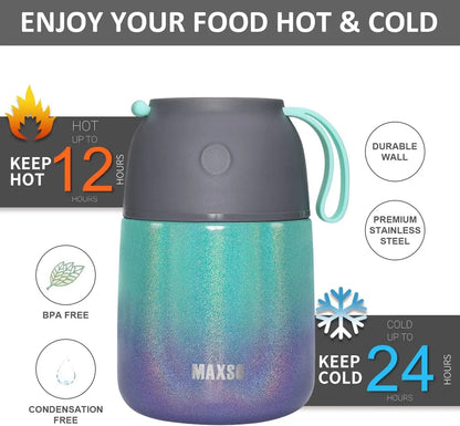 17 oz Stainless Steel Thermal Food Container with Spoon, Triple Layer Insulation for Hot and Cold Meals