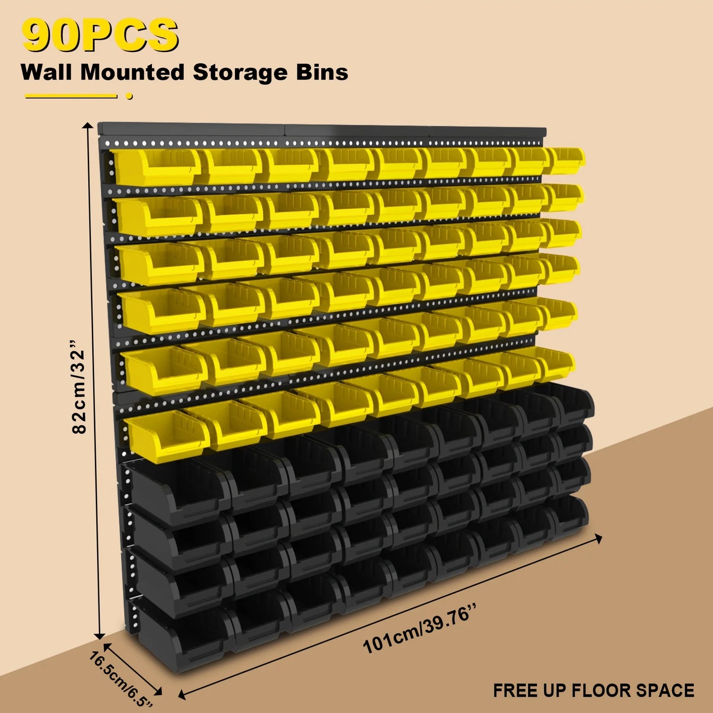 90pcs Adjustable Wall-Mount Plastic Storage Bins | Garage Tool Organizer | Organize Screws/Bolts/Nuts & Small Parts