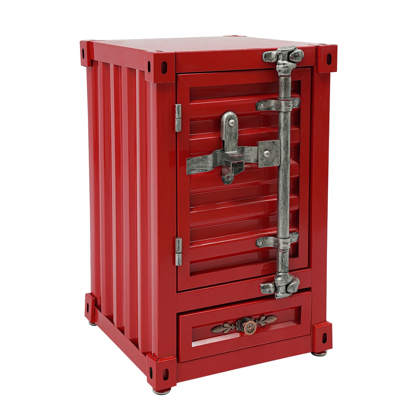 Industrial Style Side Table, Password Lock Container, Multi Storage End Table with Drawer 12.6x12.6 Inch for Home Office