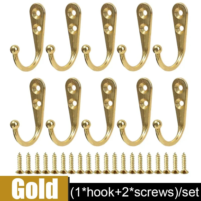 30set Alloy Hooks with Screws Wall Mounted Hanging Hangers for Coat Towel Bags Caps Hook Kitchen Bathroom Storage Rack Holders