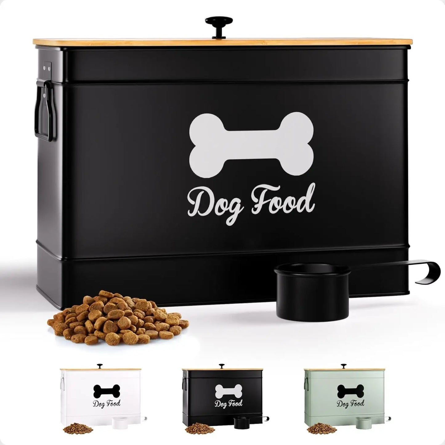 Airtight Dog Food Container with Metal Scoop, 15 lb Capacity, Bamboo Lid for Fresh Storage