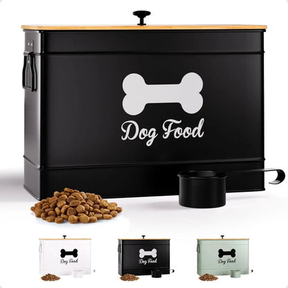 Airtight Dog Food Container with Metal Scoop, 15 lb Capacity, Bamboo Lid for Fresh Storage