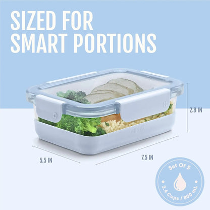 10-Piece Glass Meal Prep Containers with Silicone Boot & Airtight Lids, Dishwasher/Microwave/Freezer Safe, Halogen Blue