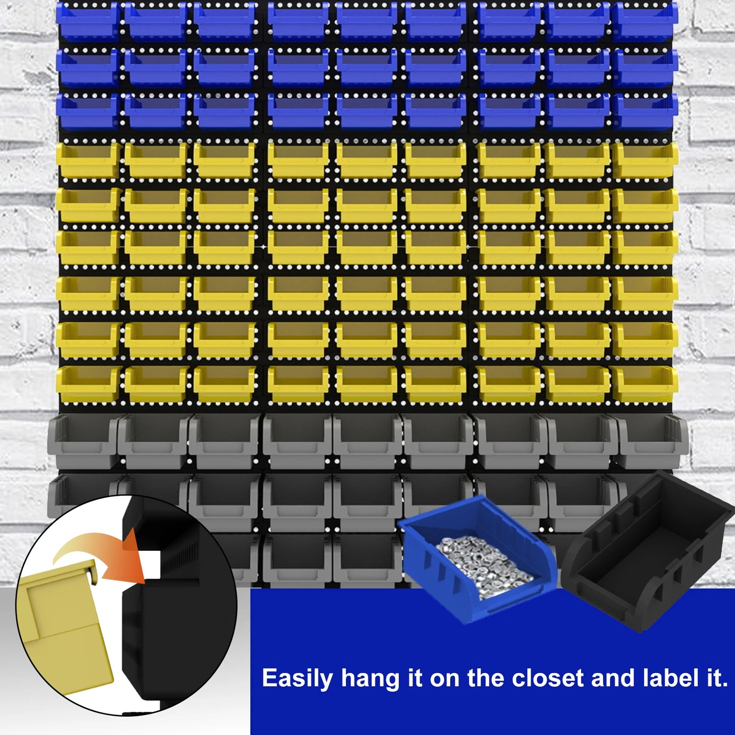 45/90/135pcs Wall-Mounted Tool Organizer System with Storage Bins & Holders - Durable DIY Garage & Workshop Rack for Screws, Nut