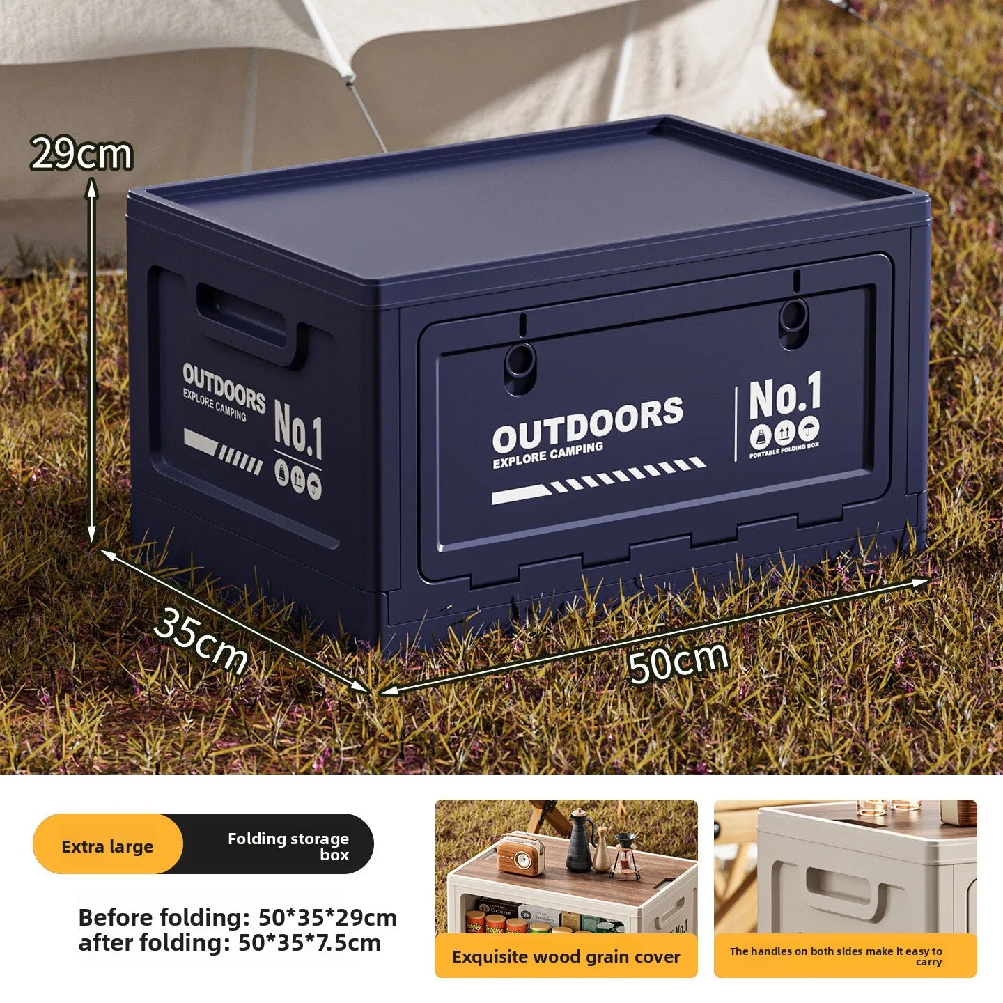 Foldable Storage Box for Camping Outdoor Large Capacity Side Opening Organizer for Car Home Toys Clothes