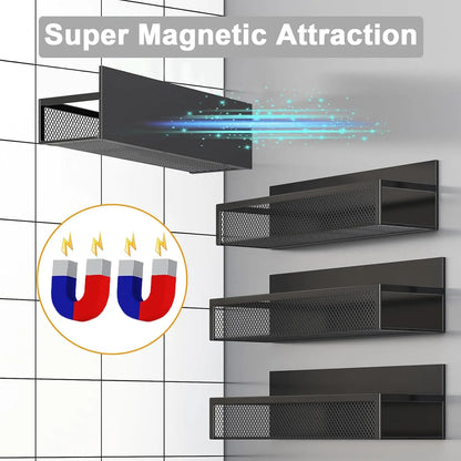 Magnetic Spice Rack for Refrigerator, 4 Pack Fridge Shelf with 8 Hooks for Kitchen Organization