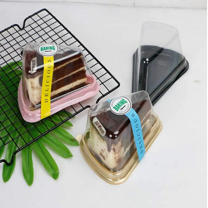 Set of 50 Cake Slice Container Cheesecake Cake Slice Container Holder Transparent Plastic Cakes Box (black)