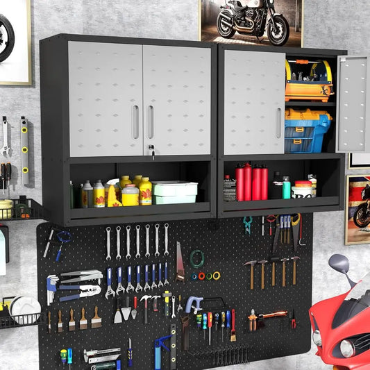 Adjustable Metal Wall Cabinet with Doors and Shelves for Garage, Basement, or Kitchen Storage