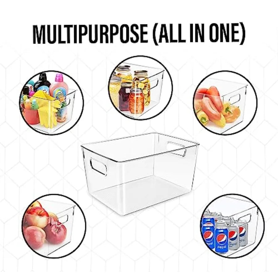 Clear Plastic Storage Bins for Kitchen Pantry Fridge Freezer Bathroom Medicine Cabinet Organizer Containers Transparent Color D