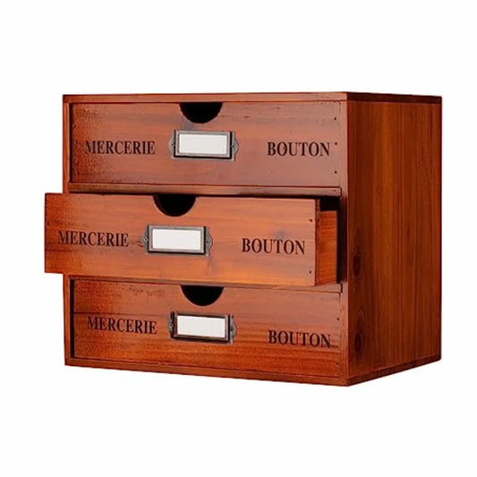 Wooden Storage Box Rustic Desktop Organizer with 3 Drawers Office Desk Accessories Shelf Large Craft Storage Containers Apothec