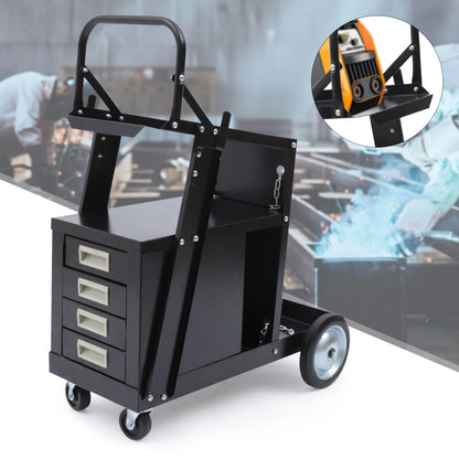 Rolling Welding Cart with 4 Drawers Wheels and Tank Storage for Welder and Plasma Cutter for Transporting and Storing Most Welde