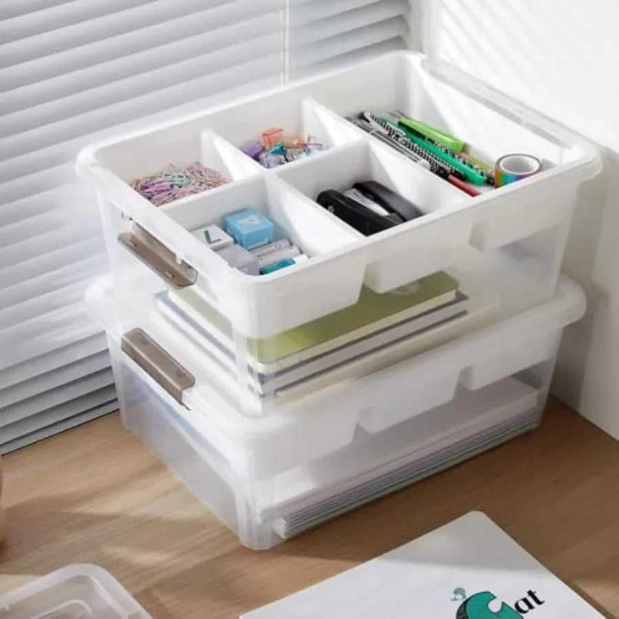17 QT Plastic Storage Box with Removable Tray Craft Organizers and Storage Clear Container for Organizing Bead Tool Sewing Play
