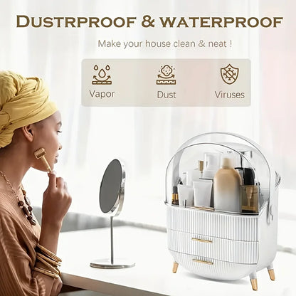Portable cosmetic storage box with drawers expandable free-standing transparent acrylic cover dust-proof beauty rack