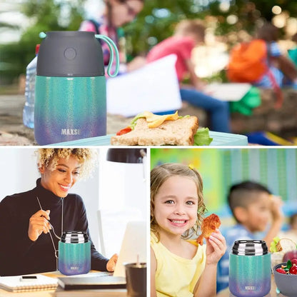 17 oz Stainless Steel Thermal Food Container with Spoon, Triple Layer Insulation for Hot and Cold Meals
