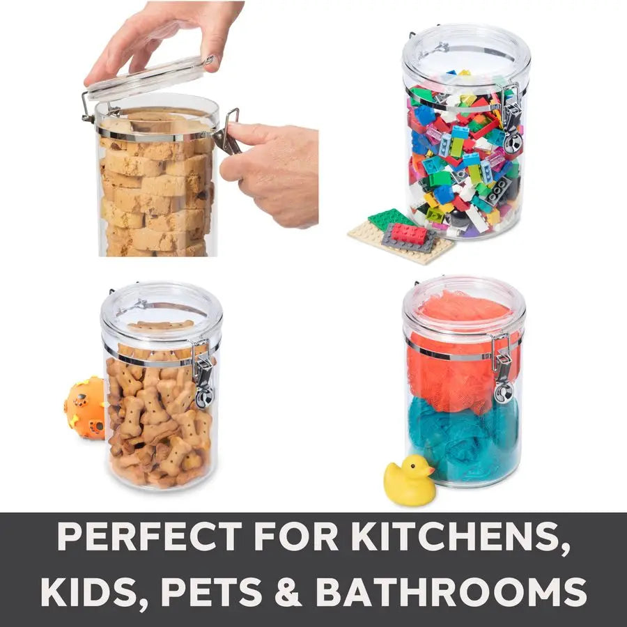 4pc Clear Canister Set with Clamp Lids and Spoons Airtight Food Storage Containers, Ideal for Kitchen and Pantry Storage