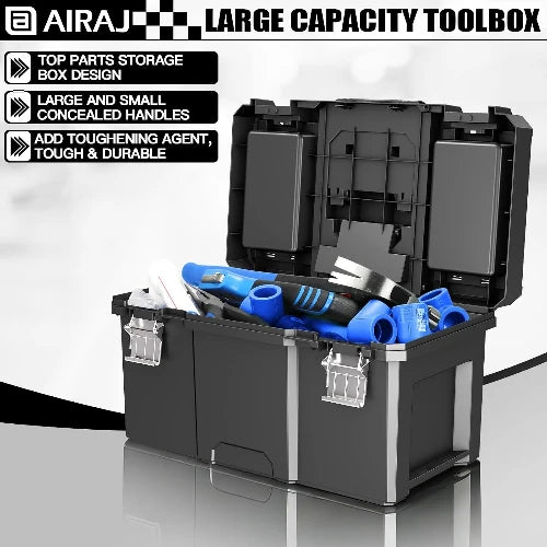 20” Rolling Tool Box with Wheels, 3-Tier Portable Stackable for Garage Storage, with Removable Cup Holder (20”W×12”D×35”H)