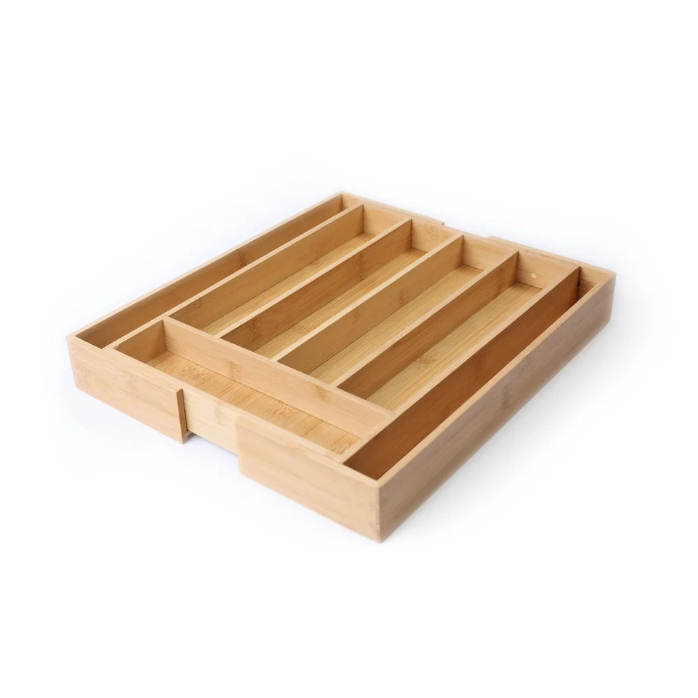 Natural Bamboo Expandable Silverware Organizer Drawer Storage Utensil Holder Kitchen Cutlery Tray Adjustable Compartment Durable