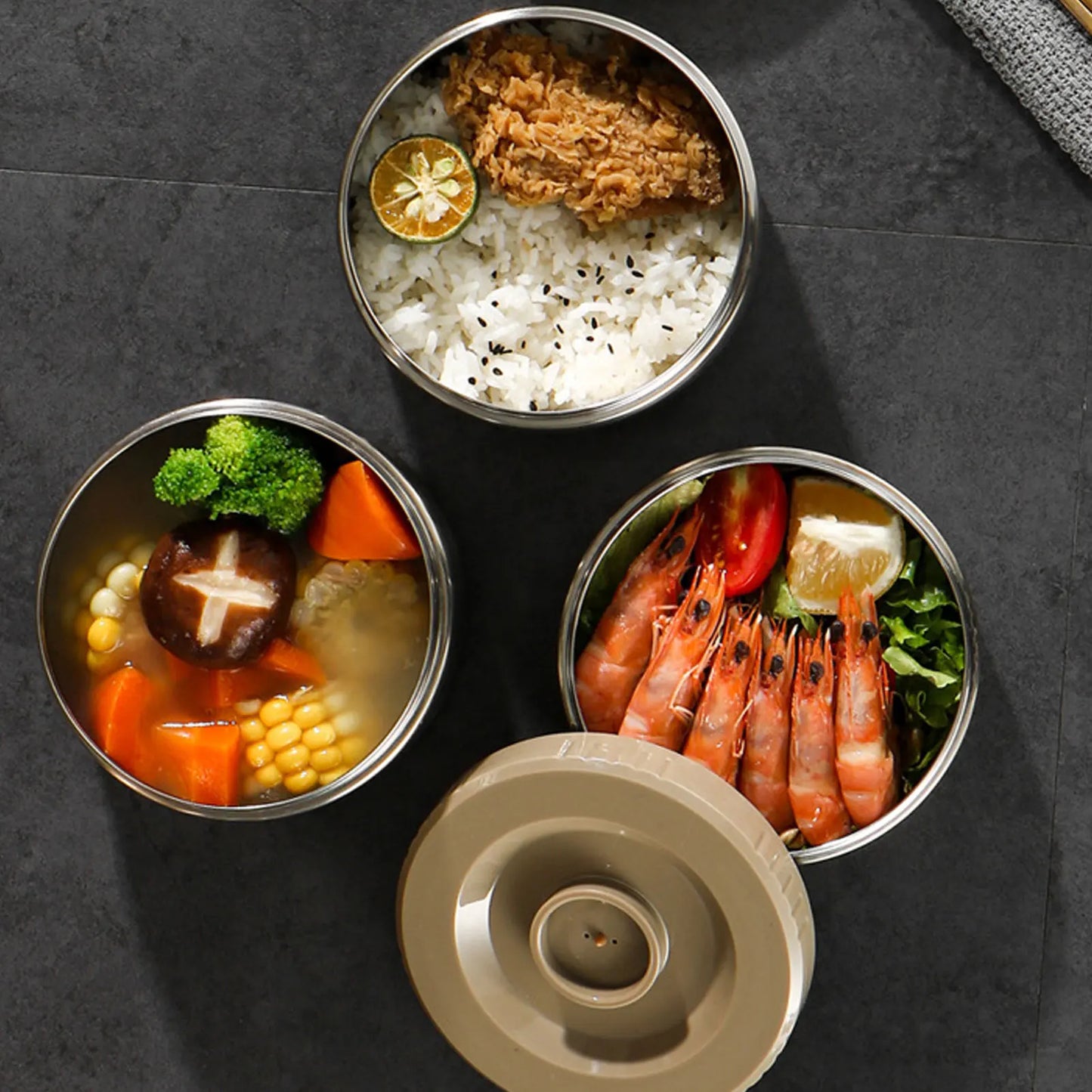 3 Layer Vacuum Insulated Barrel 2000ml 304 Stainless Steel Vacuum Insulation Lunch Box