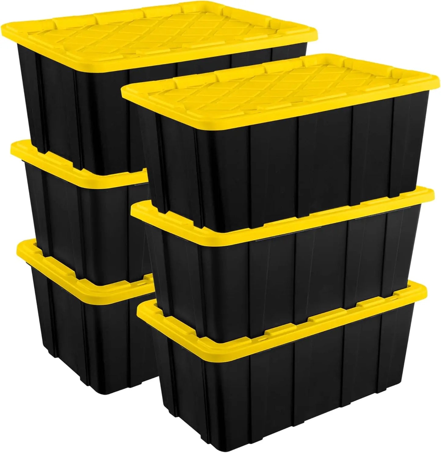 6-Pack Industrial Tote, Plastic Storage Container Bins with Lids, 27 Gallon - Heavy-Duty Organizing Containers for Closet,
