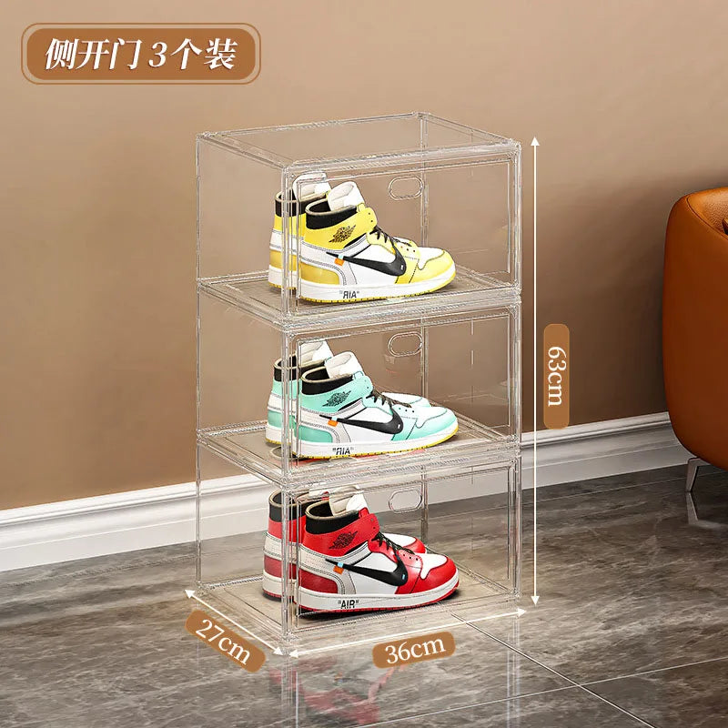 New Thickened Transparent Acrylic Shoe Box With Magnetic Flip Cover Dustproof Storage Box Multi-Layer Stackable Combinatio