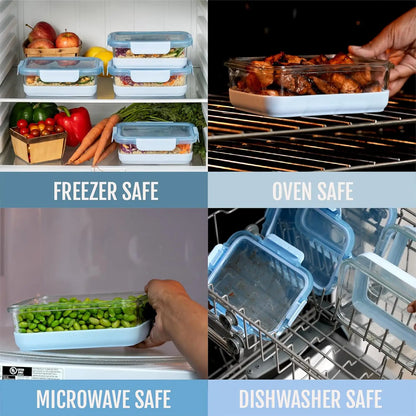 10-Piece Glass Meal Prep Containers with Silicone Boot & Airtight Lids, Dishwasher/Microwave/Freezer Safe, Halogen Blue